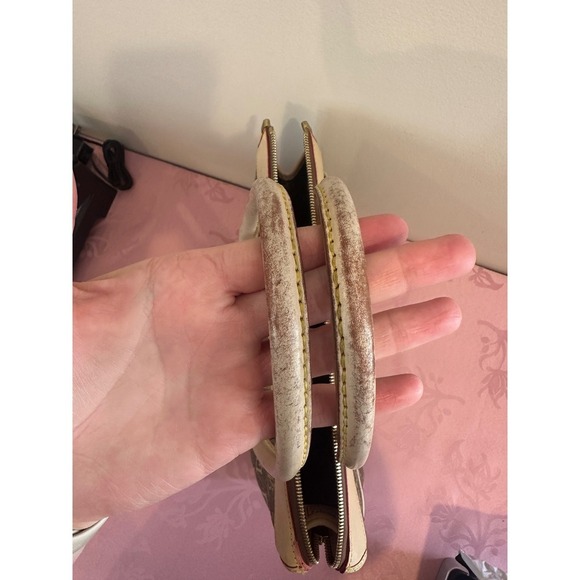 Vintage Dooney & Bourke Satchel Bag DB Monogram Tan Leather Trimmed Zip Top - Picture 9 of 10